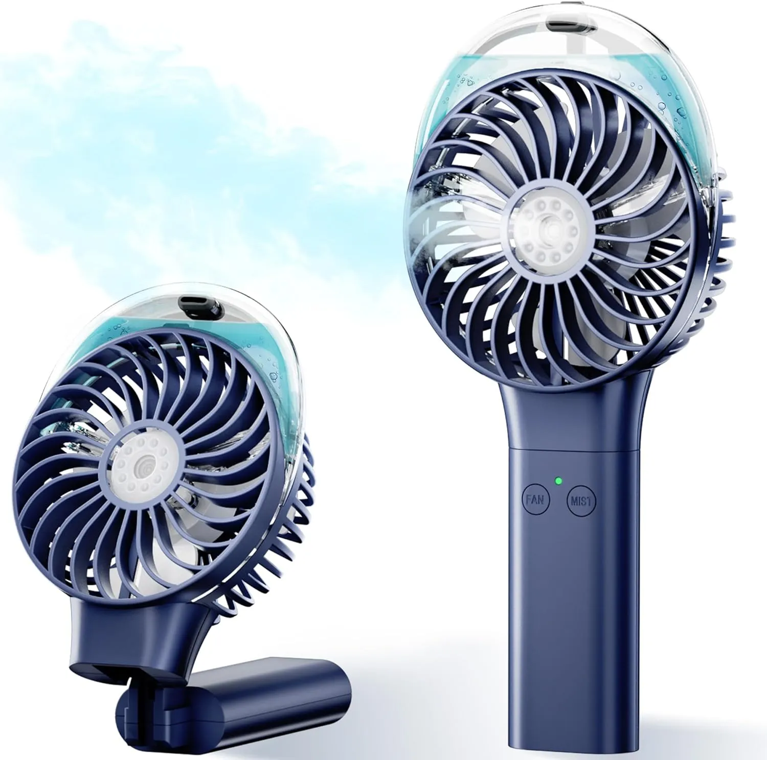 PANERGY Handheld Misting Fan  Rechargeable Battery Operated,Handheld Personal Fan with Mist Spray, Electric Hand Fans, 180 Foldable Mister Fans for Travel, Camping, Disney, Concerts, Office(Blue) Mini handheld fan for personal cooling