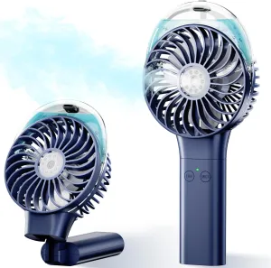 PANERGY Handheld Misting Fan  Rechargeable Battery Operated,Handheld Personal Fan with Mist Spray, Electric Hand Fans, 180 Foldable Mister Fans for Travel, Camping, Disney, Concerts, Office(Blue) Mini handheld fan for personal cooling