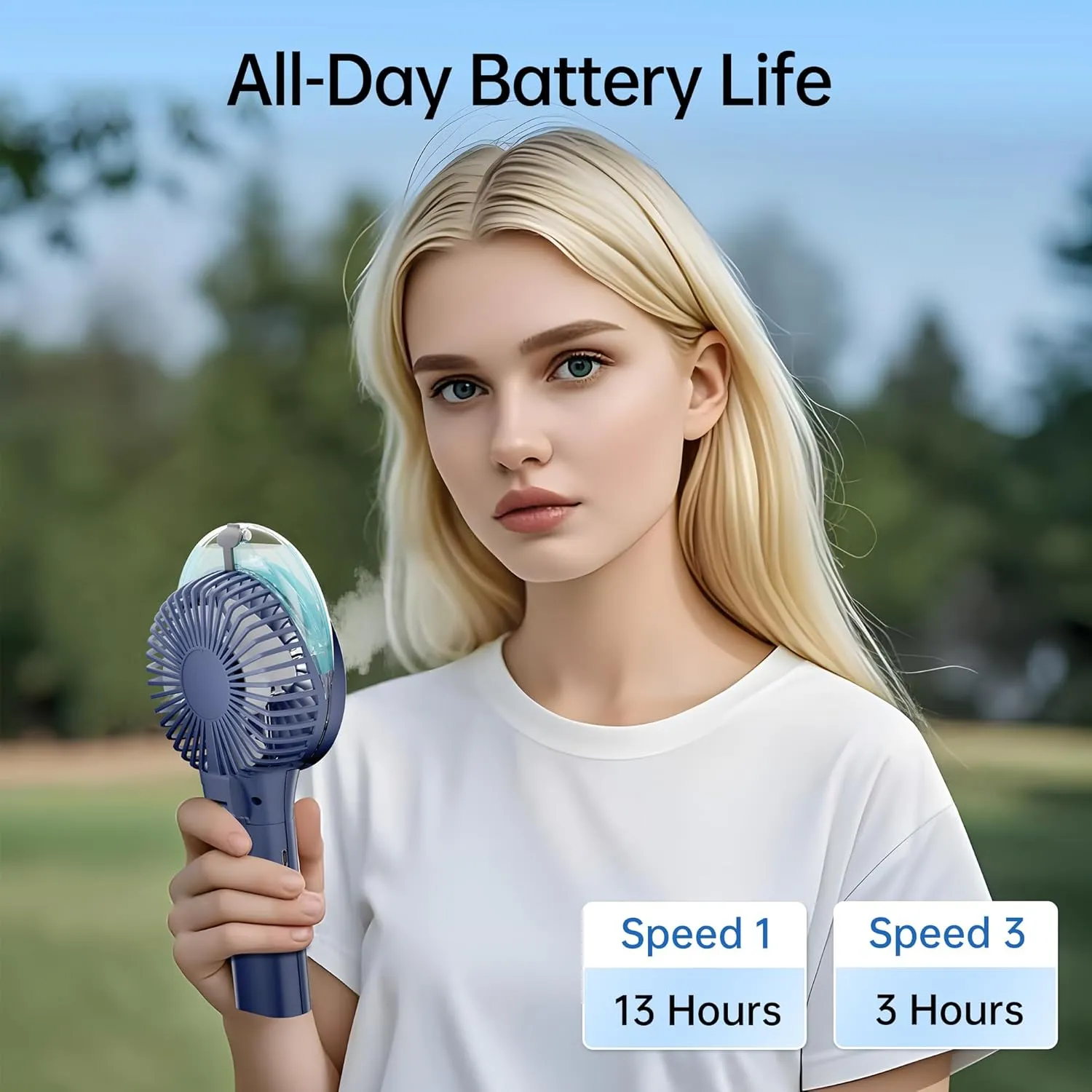 PANERGY Handheld Misting Fan  Rechargeable Battery Operated,Handheld Personal Fan with Mist Spray, Electric Hand Fans, 180 Foldable Mister Fans for Travel, Camping, Disney, Concerts, Office(Blue)