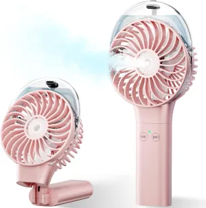 PANERGY Handheld Misting Fan  Rechargeable Battery Operated,Handheld Personal Fan with Mist Spray, Electric Hand Fans, 180 Foldable Mister Fans for Travel, Camping, Disney, Concerts, Office(Pink) Mini handheld fan for personal cooling