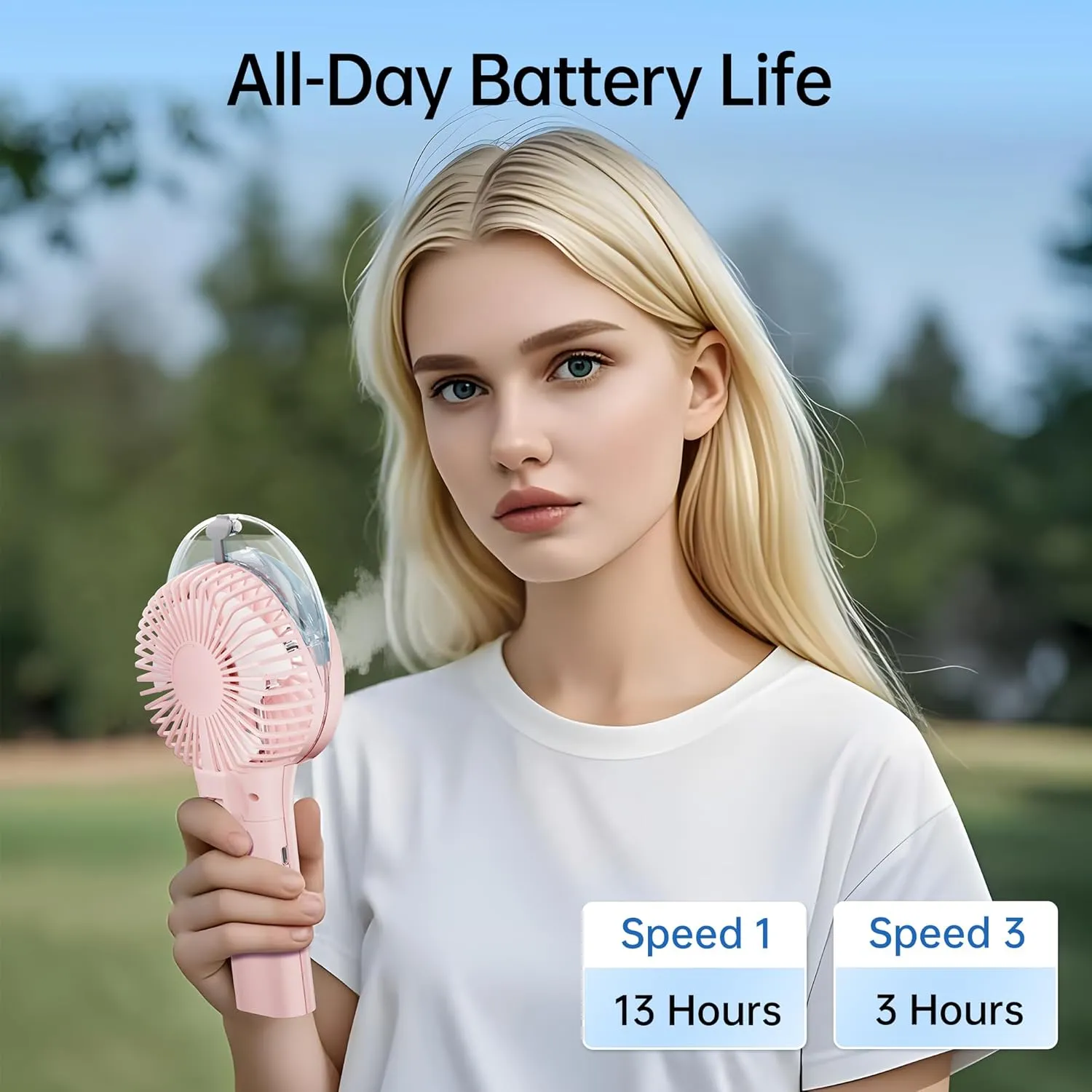 PANERGY Handheld Misting Fan  Rechargeable Battery Operated,Handheld Personal Fan with Mist Spray, Electric Hand Fans, 180 Foldable Mister Fans for Travel, Camping, Disney, Concerts, Office(Pink)