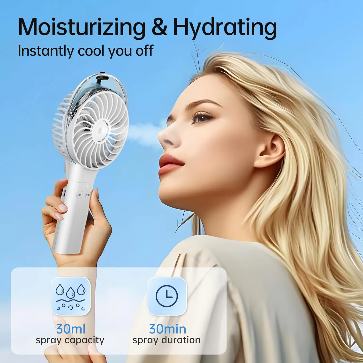 PANERGY Handheld Misting Fan  Rechargeable Battery Operated,Handheld Personal Fan with Mist Spray, Electric Hand Fans, 180 Foldable Mister Fans for Travel, Camping, Disney, Concerts, Office(White)