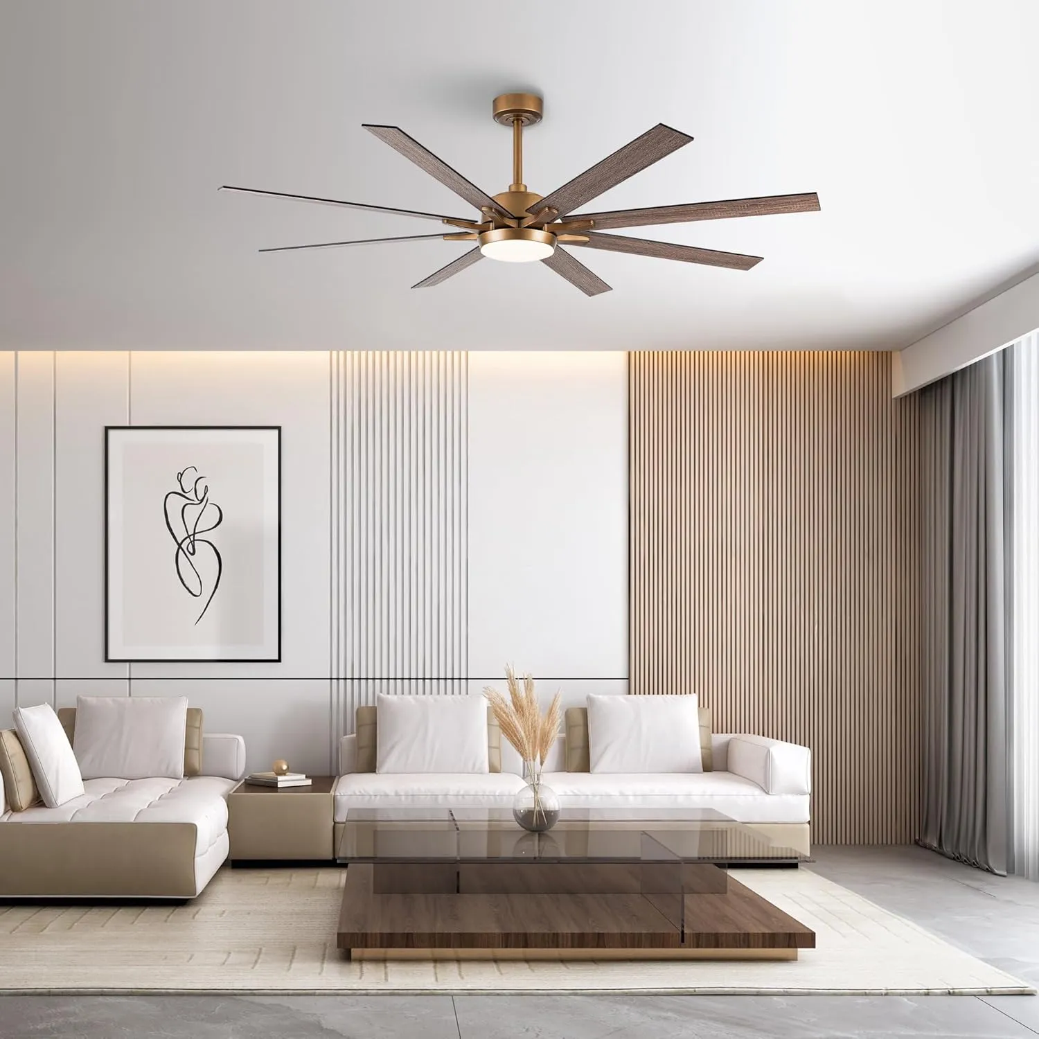 Parrot Uncle Ceiling Fans with Lights and Remote 65 Inch Black Ceiling Fan with LED Light Large Outdoor Ceiling Fans for Patios Covered, Antique Gold