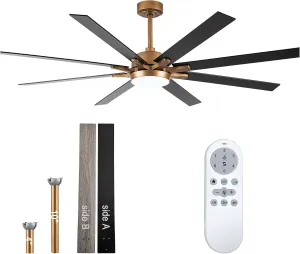 Parrot Uncle Ceiling Fans with Lights and Remote 65 Inch Black Ceiling Fan with LED Light Large Outdoor Ceiling Fans for Patios Covered, Antique Gold Fan with safety blade design