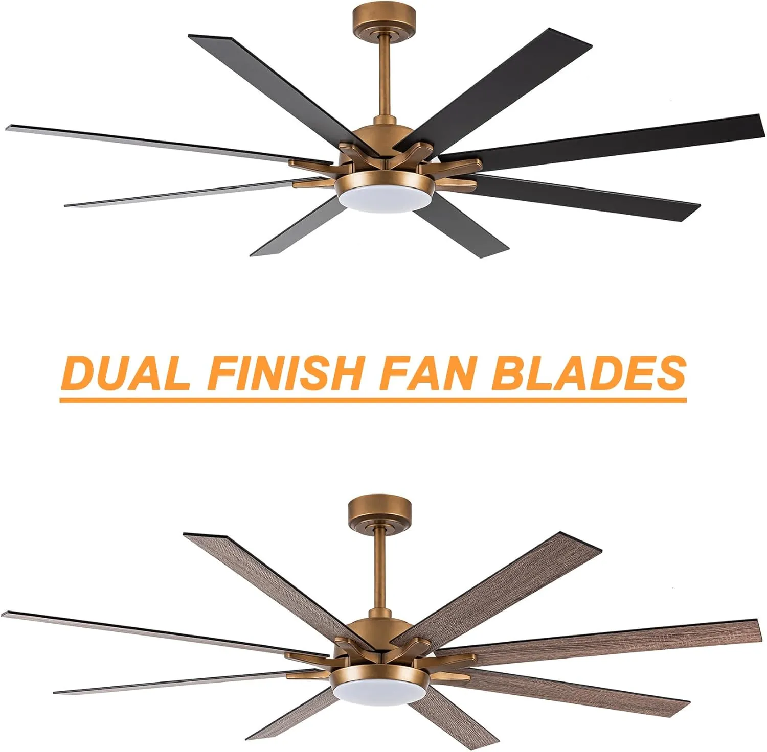 Parrot Uncle Ceiling Fans with Lights and Remote 65 Inch Black Ceiling Fan with LED Light Large Outdoor Ceiling Fans for Patios Covered, Antique Gold
