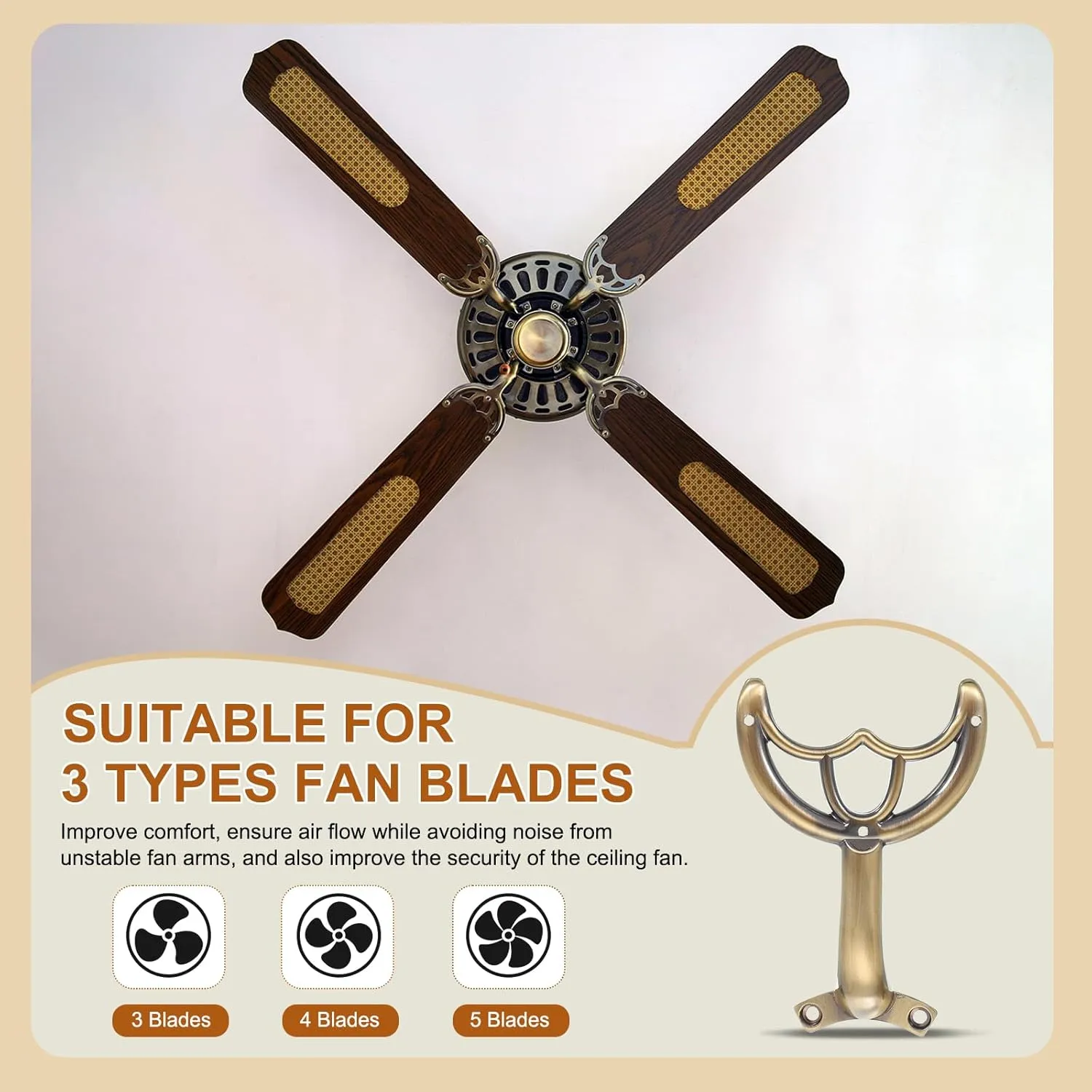 PATIKIL Ceiling Fan Blades Arms Replacement, 4 Pcs 52" Fan Blade Replacement Parts Mounting Bracket Kit for Replacing the Worn Fan Blades, Bronze