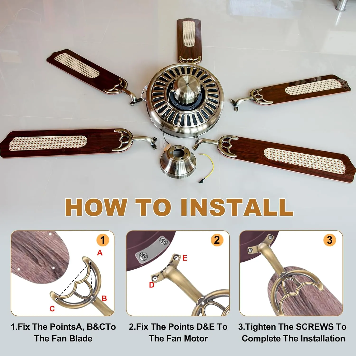 PATIKIL Ceiling Fan Blades Arms Replacement, 4 Pcs 52" Fan Blade Replacement Parts Mounting Bracket Kit for Replacing the Worn Fan Blades, Bronze