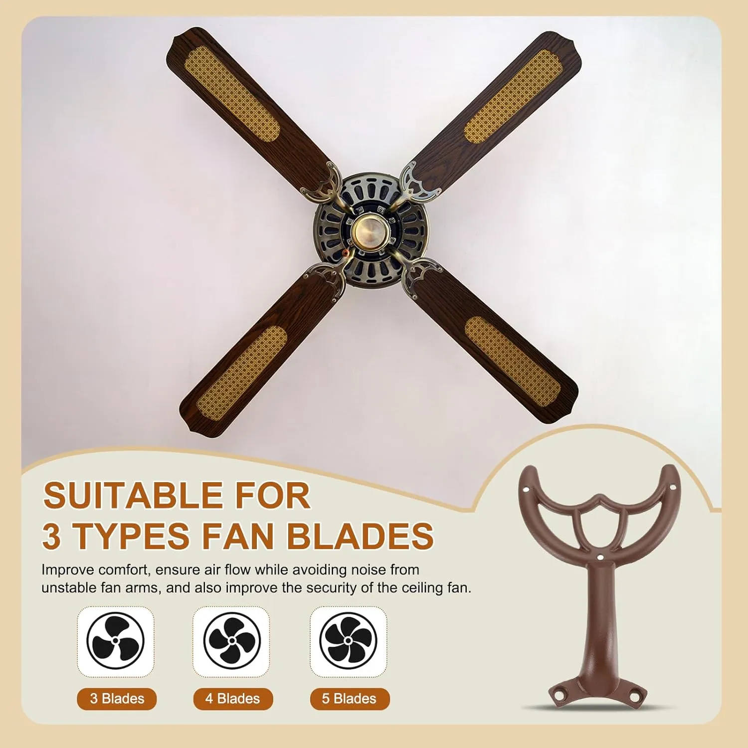 PATIKIL Ceiling Fan Blades Arms Replacement, 4 Pcs 52" Fan Blade Replacement Parts Mounting Bracket Kit for Replacing the Worn Fan Blades, Coffee