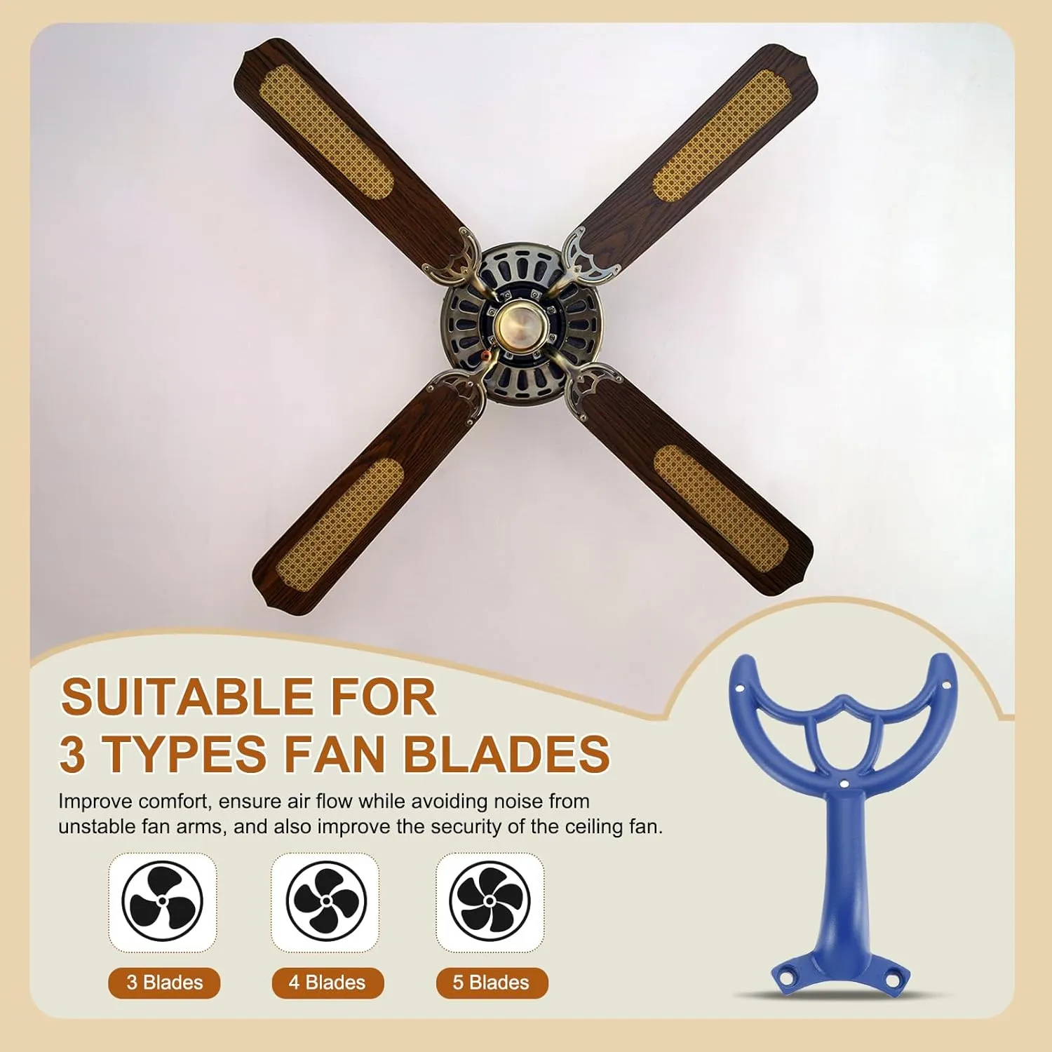 PATIKIL Ceiling Fan Blades Arms Replacement, 4 Pcs 52" Fan Blade Replacement Parts Mounting Bracket Kit for Replacing the Worn Fan Blades, Dark Blue
