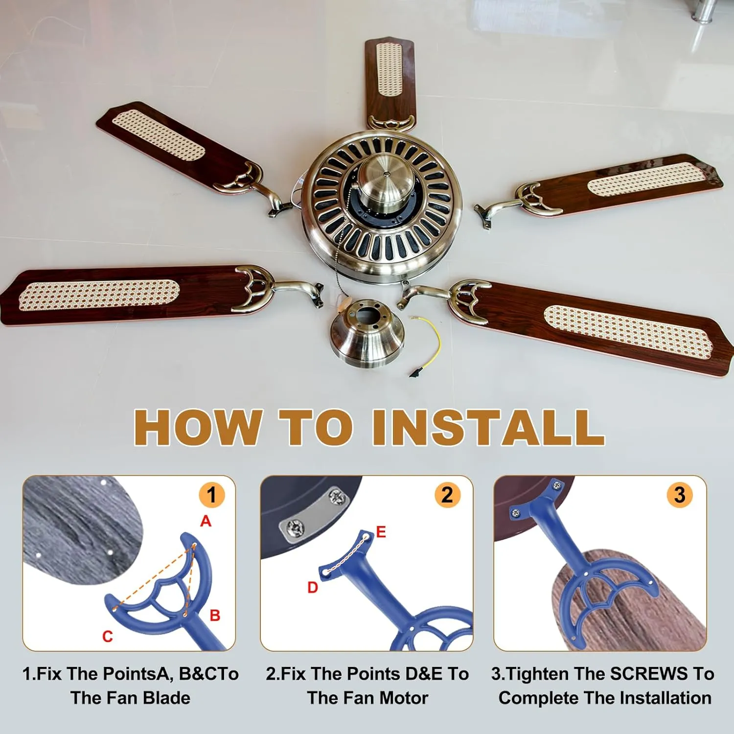 PATIKIL Ceiling Fan Blades Arms Replacement, 4 Pcs 52" Fan Blade Replacement Parts Mounting Bracket Kit for Replacing the Worn Fan Blades, Dark Blue