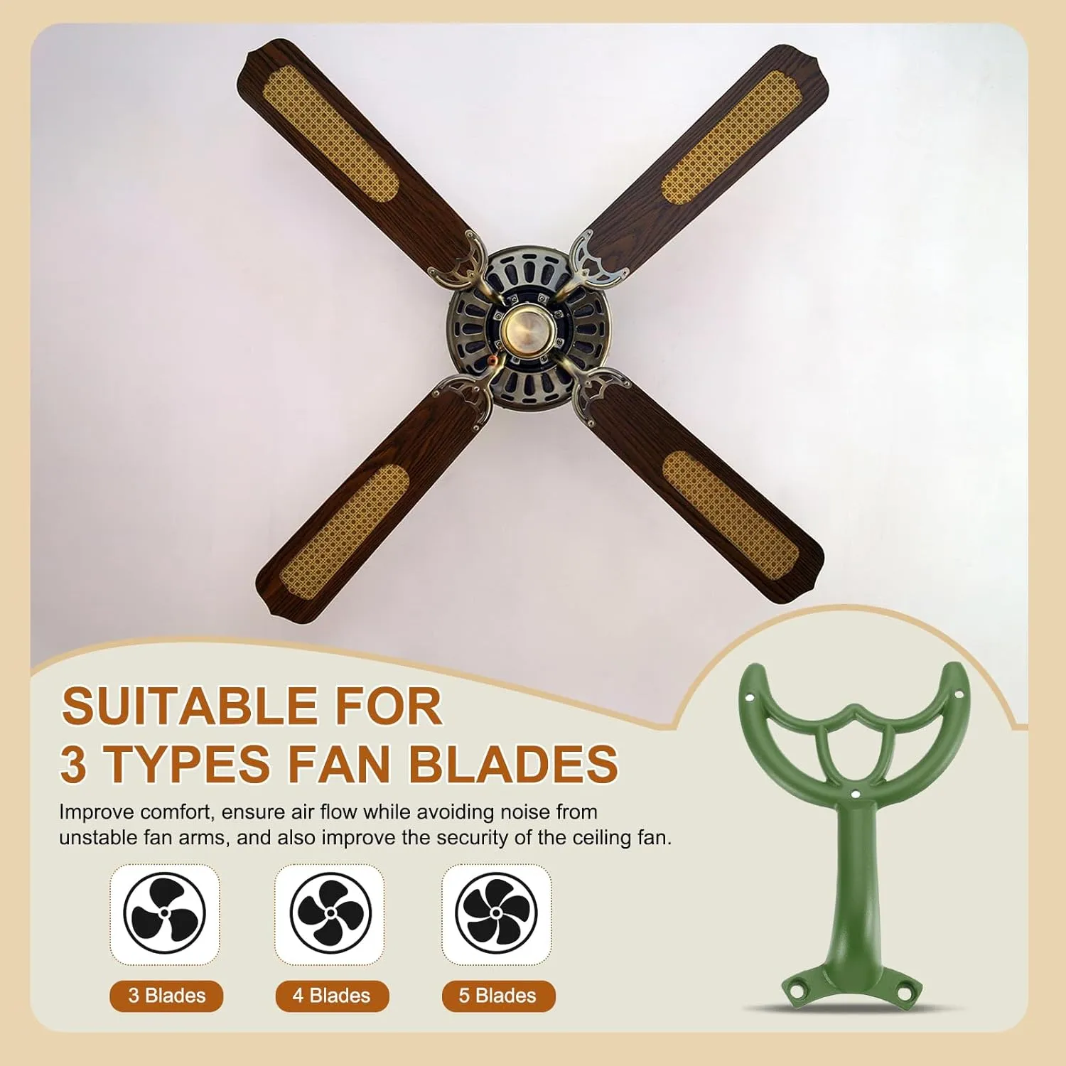 PATIKIL Ceiling Fan Blades Arms Replacement, 4 Pcs 52" Fan Blade Replacement Parts Mounting Bracket Kit for Replacing the Worn Fan Blades, Dark Green