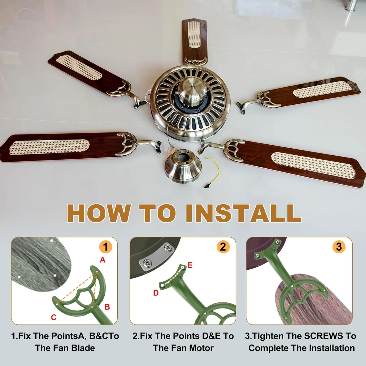 PATIKIL Ceiling Fan Blades Arms Replacement, 4 Pcs 52" Fan Blade Replacement Parts Mounting Bracket Kit for Replacing the Worn Fan Blades, Dark Green
