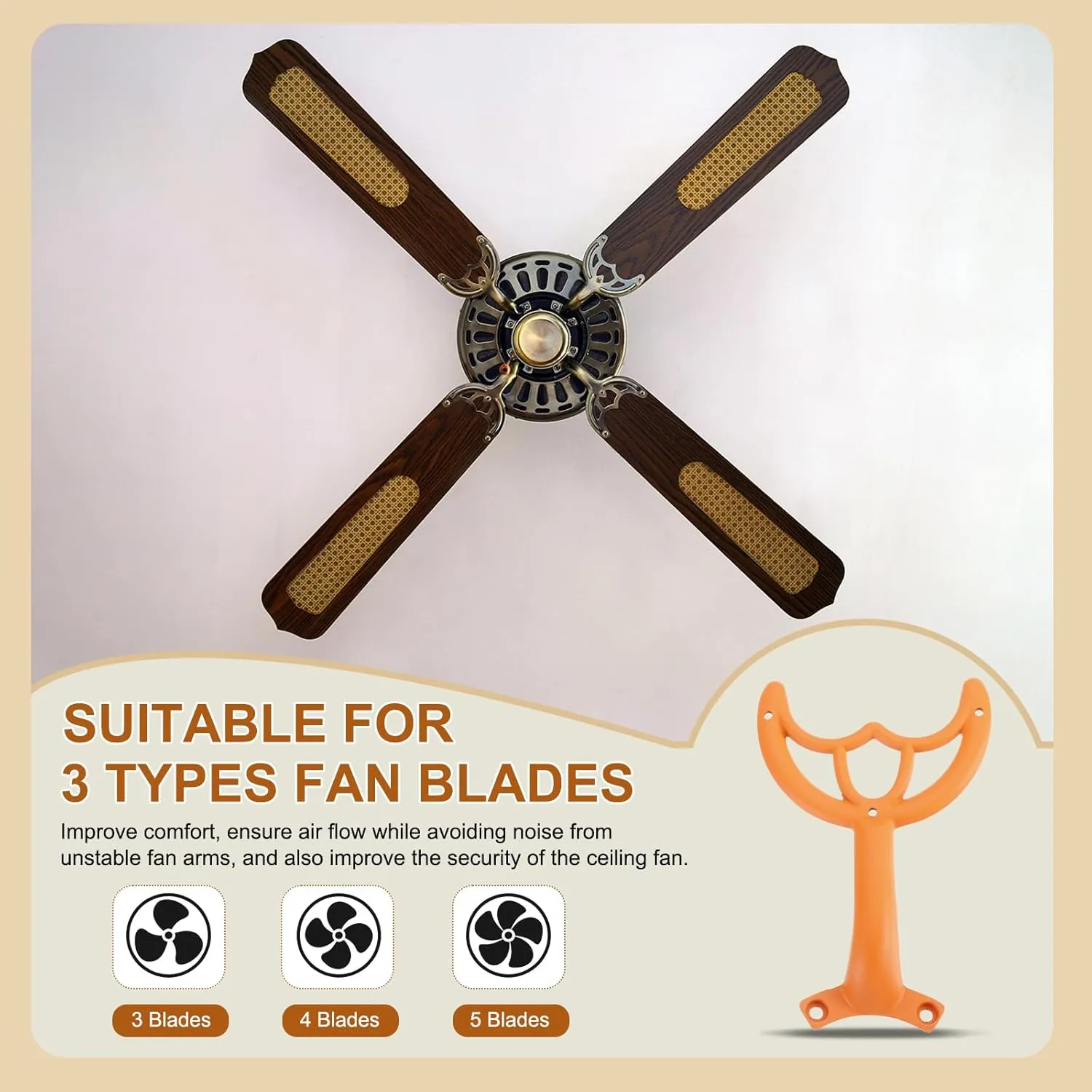 PATIKIL Ceiling Fan Blades Arms Replacement, 4 Pcs 52" Fan Blade Replacement Parts Mounting Bracket Kit for Replacing the Worn Fan Blades, Dark Orange