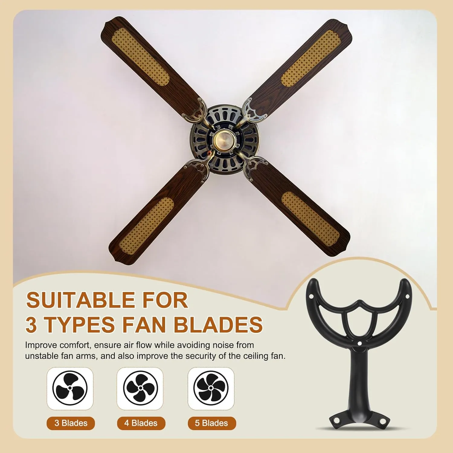 PATIKIL Ceiling Fan Replacement Kit - 4 Pcs 52" Blades Arms With Mounting Bracket for Replacing Worn Fan Parts, Black