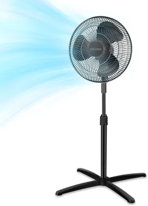 PELONIS 16 inch Pedestal Fan for Bedroom , Oscillating Fan, 3-Speeds, 90 Oscillation, Adjustable Height, Floor Fan, Standing Fan for Living Room, Kitchen, and Home office, Black Fan with safety blade design
