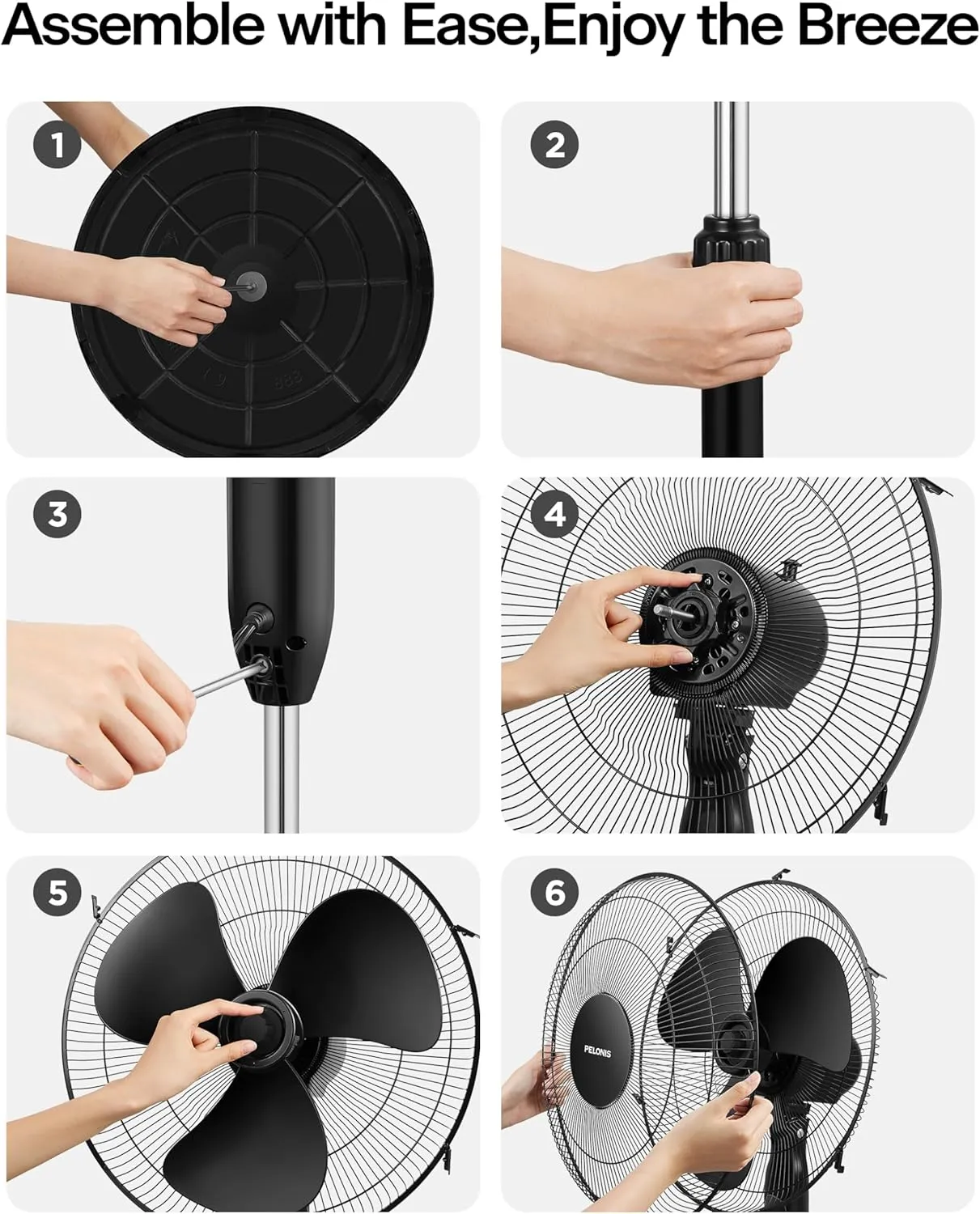 PELONIS 16'' Pedestal Fan for Bedoom, Remote, Standing Fan with 7-Hour Timer, 90 Oscillation, 3-Speeds, Adjustable Height, Electric Cooling Fans for Living Room and Office
