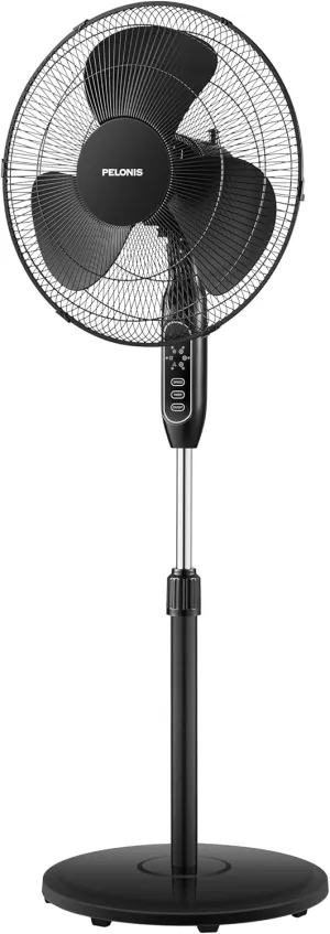 PELONIS 16'' Pedestal Fan for Bedoom, Remote, Standing Fan with 7-Hour Timer, 90 Oscillation, 3-Speeds, Adjustable Height, Electric Cooling Fans for Living Room and Office Fan with safety blade design