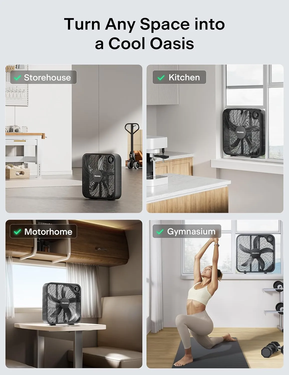 PELONIS 20 Inch Box Fan  3 Speeds, 25ft/s, Floor Fans, Superior Air Throw (2295 CFM), Lightweight, 5 Blades, Portable & Durable for Bedroom, Office, Living Room, Garage