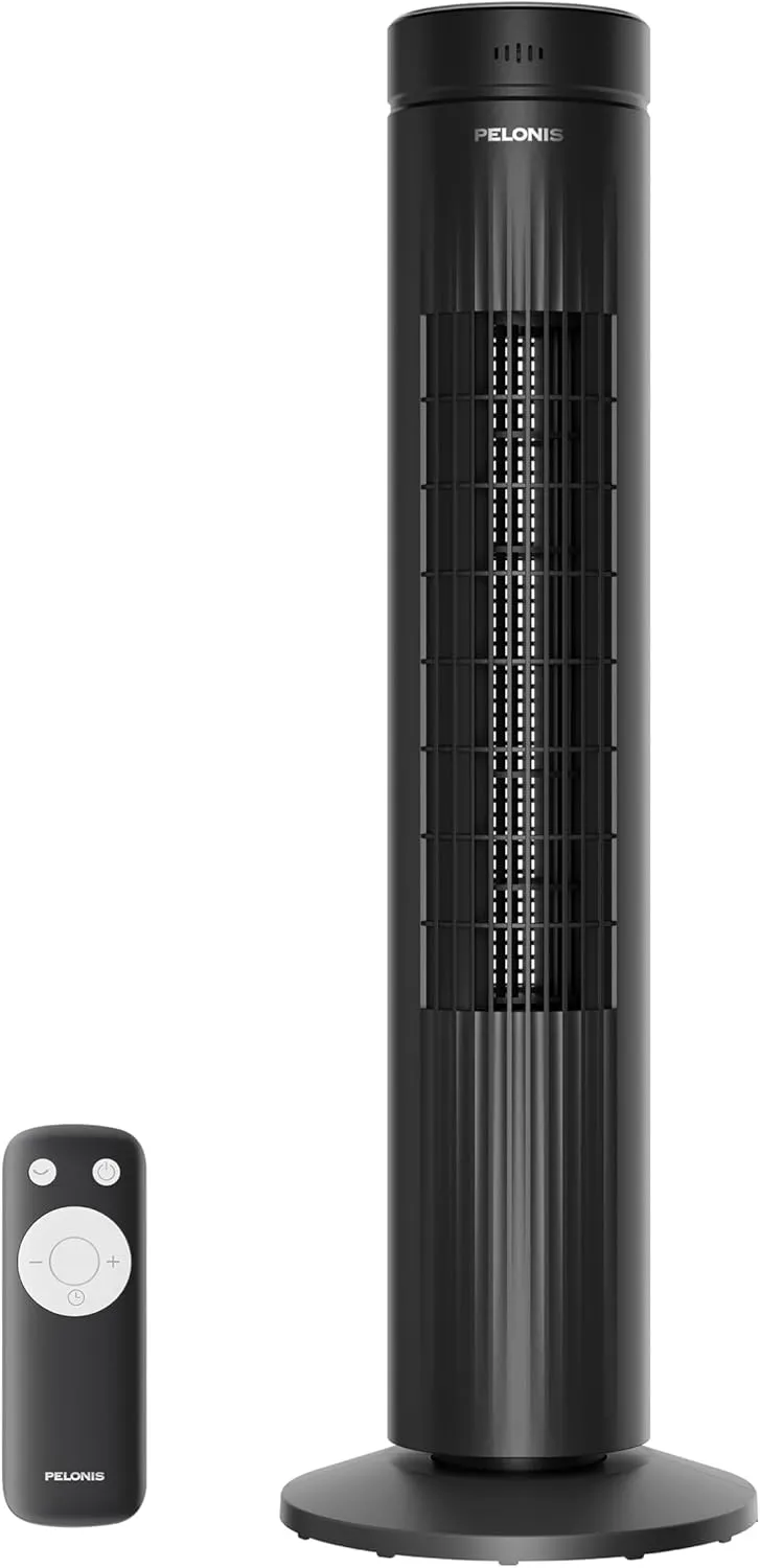 Pelonis 30-Inch Oscillating Tower Fan for Bedroom  3 Speed, 30dB Quiet Tower Fan with Remote Control and 7-Hour Timer  ETL Certified, Black