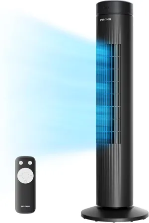 Pelonis 30-Inch Oscillating Tower Fan for Bedroom  3 Speed, 30dB Quiet Tower Fan with Remote Control and 7-Hour Timer  ETL Certified, Black Tower bladeless fan for modern homes