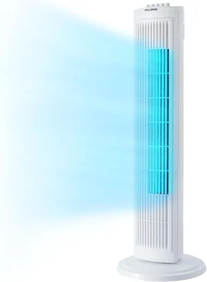 PELONIS 30" Tower Fan for Bedroom, Standing Fan with 3 Speeds, 90 Oscillation, Small Fan with 120-Min Auto Timer, 1-Year Warranty, White Small bladeless fan for quiet cooling
