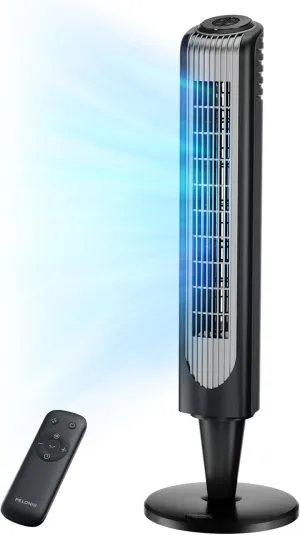PELONIS 36-Inch Tower Fan for Bedroom  Oscillating Tower Fan with Remote Control  Indoor Quiet Fan with 3 Speeds, 4 Modes and 15-Hour Timer  ETL Certified Tower bladeless fan for modern homes