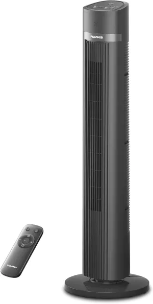 PELONIS 40 inch Bladeless Tower Fan for Bedroom, Standing Fan with Remote Control, 26ft/s, 90 Oscillation, 3 Speed Settings, 27 Db, 3 Modes, 15-Hour Timer, LED Display, Fan that Blows Cold Air, Grey Desktop fan with humidification feature