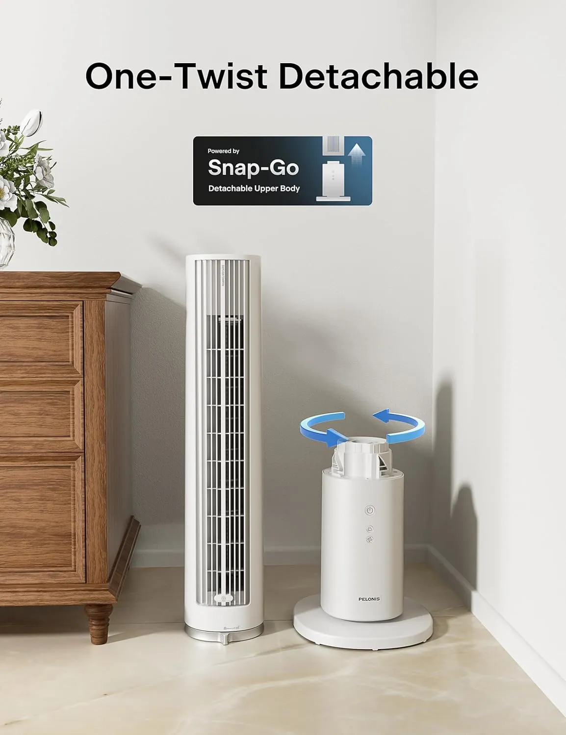 PELONIS 40-Inch Tower Fan for Bedroom, Fan That Blows Cold Air, Oscillating Fan with Innovative Washable Design, 2000 CFM, 28ft/s Airflow, 4 Speeds   2 Modes, 90 Oscillation, 23dB Quiet