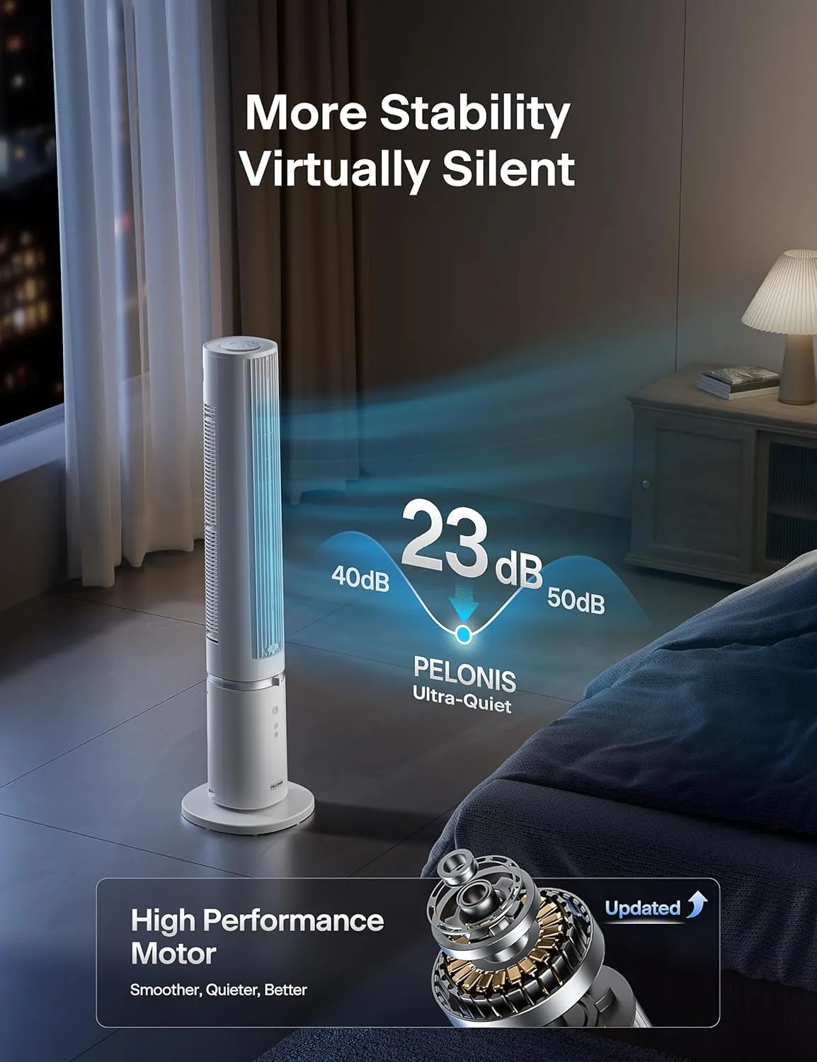 PELONIS 40-Inch Tower Fan for Bedroom, Fan That Blows Cold Air, Oscillating Fan with Innovative Washable Design, 2000 CFM, 28ft/s Airflow, 4 Speeds   2 Modes, 90 Oscillation, 23dB Quiet