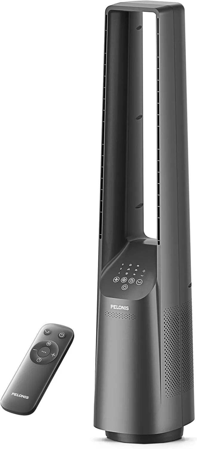 PELONIS 40" Bladeless Tower Fan with Powerful Airflow, Ultra-Quiet DC Motor (22 dB), 6 Speeds, 4 Modes, Remote Control, 7-Hour Timer, 90 Oscillation, Safe Design for Bedroom, Home, Office