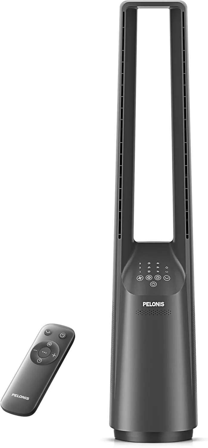 PELONIS 40" Bladeless Tower Fan with Powerful Airflow, Ultra-Quiet DC Motor (22 dB), 6 Speeds, 4 Modes, Remote Control, 7-Hour Timer, 90 Oscillation, Safe Design for Bedroom, Home, Office