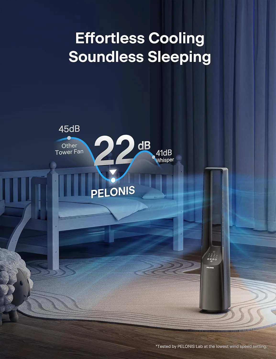 PELONIS 40" Smart Bladeless Tower Fan - Alexa/Google Compatible, 22dB Ultra-Quiet, 6 Speeds, 4 Modes, Remote, 7H Timer, 90 Oscillation, Safe for Home, Office, Bedroom.