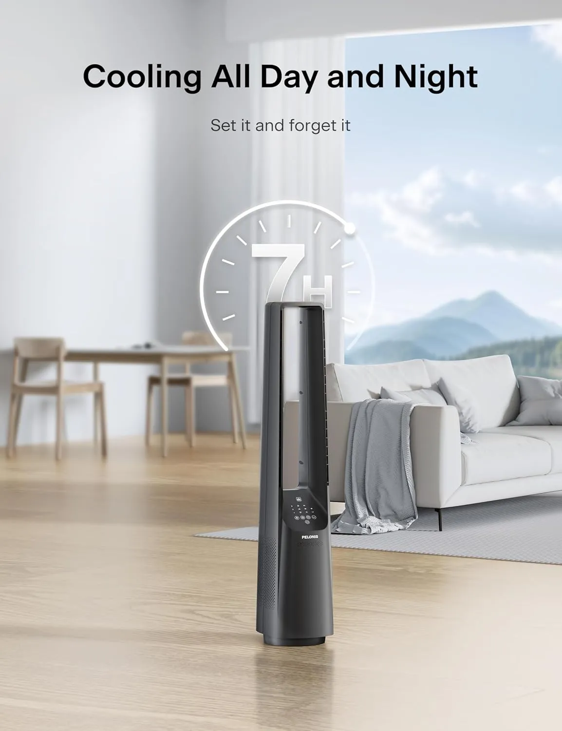 PELONIS 40" Smart Bladeless Tower Fan - Alexa/Google Compatible, 22dB Ultra-Quiet, 6 Speeds, 4 Modes, Remote, 7H Timer, 90 Oscillation, Safe for Home, Office, Bedroom.