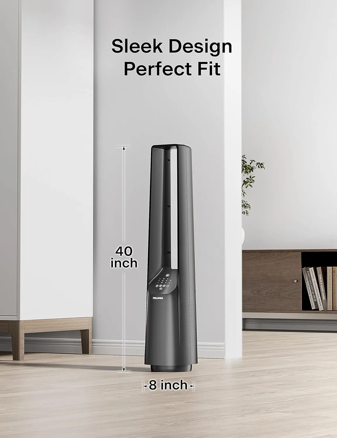 PELONIS 40" Smart Bladeless Tower Fan - Alexa/Google Compatible, 22dB Ultra-Quiet, 6 Speeds, 4 Modes, Remote, 7H Timer, 90 Oscillation, Safe for Home, Office, Bedroom.