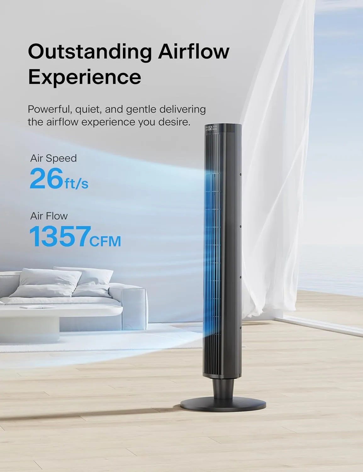 PELONIS 42-Inch Tower Fan for Bedroom  26ft/s, 90 Oscillating Tower Fan with Remote Control, LED Display  Floor Fan for Indoors with 6 Speeds, 4 Modes and 24-Hour Timer  ETL Certified