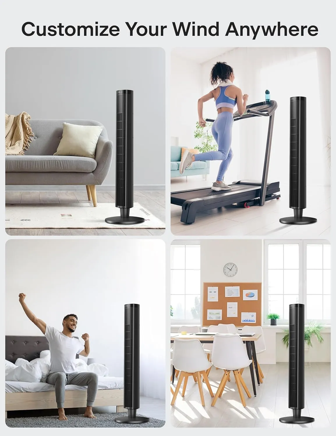 PELONIS 42-Inch Tower Fan for Bedroom  26ft/s, 90 Oscillating Tower Fan with Remote Control, LED Display  Floor Fan for Indoors with 6 Speeds, 4 Modes and 24-Hour Timer  ETL Certified