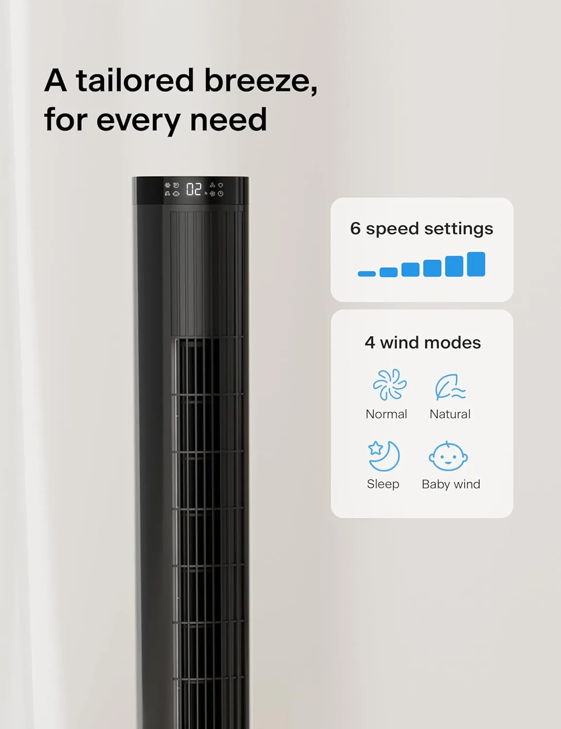 PELONIS 42-Inch Tower Fan for Bedroom  26ft/s, 90 Oscillating Tower Fan with Remote Control, LED Display  Floor Fan for Indoors with 6 Speeds, 4 Modes and 24-Hour Timer  ETL Certified