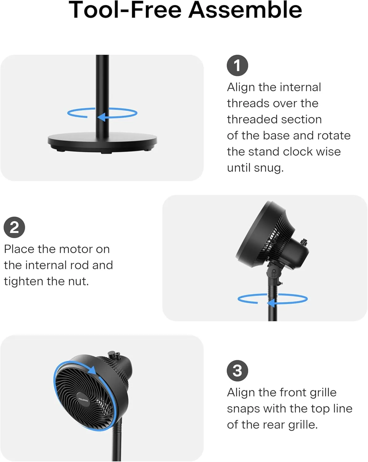 PELONIS 7-Inch Pedestal Air Circulator, Oscillation Fan, 15ft/s, 3 Speeds, Adjustable Height (Tabletop/Standing Fan), 75 90 Oscillation, 5-Blade Quiet Pedestal Fan for Bedroom, Office, Home