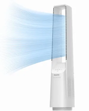 PELONIS Bladeless Tower Fan with 26-33ft Powerful Airflow, Alexa and Google Compatible, 6-Speed Settings, Quiet DC Motor, 120 Oscillation, 7-Hour Timer - Ideal for for Bedroom Home Office Use,White Small bladeless fan for quiet cooling
