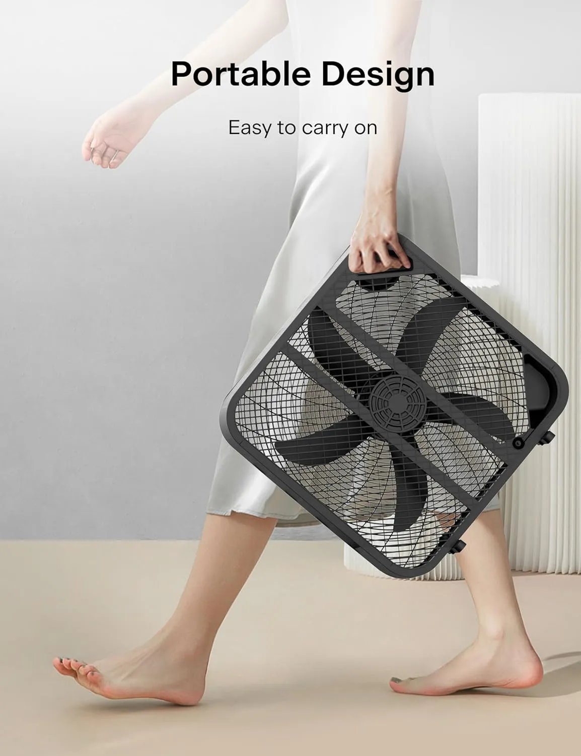 Pelonis Box Fan 20 Inch  Adjustable 3 Speeds For the Perfect Noise Level for Sleeping  4 Blade Technology Provides Powerful Airflow to Beat the Heat  Sleek Design, Lightweight, Durable, Black