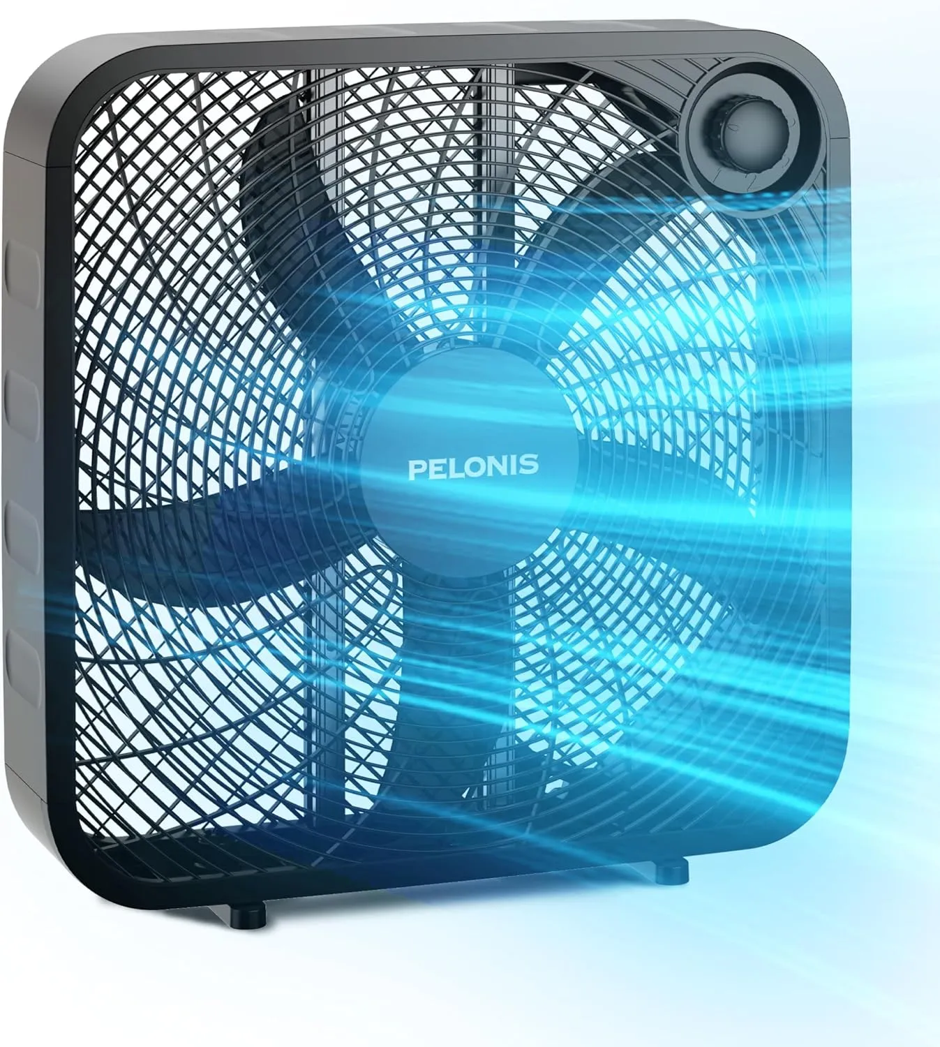 Pelonis Box Fan 20 Inch  Adjustable 3 Speeds For the Perfect Noise Level for Sleeping  4 Blade Technology Provides Powerful Airflow to Beat the Heat  Sleek Design, Lightweight, Durable, Black Battery-powered portable fan