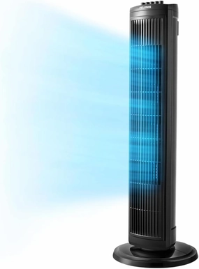 PELONIS 30 inch Tower Fan for Bedroom, Standing Fan with 3 Speeds, 90 Oscillation, Small Fan with 120-Min Auto Timer, Black Small bladeless fan for quiet cooling
