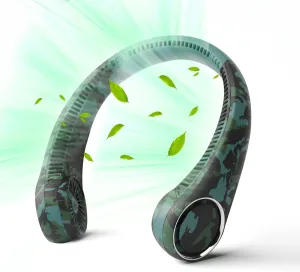 Personal Bladeless Fan - Green Camouflage, 3-16 Running Hours, 4000mAh Battery, 72 Wind Outlets, 60pcs Twin-Turbine Fan Blades, 3 Speeds, 360 Omnidirectional Cooling Small bladeless fan for quiet cooling