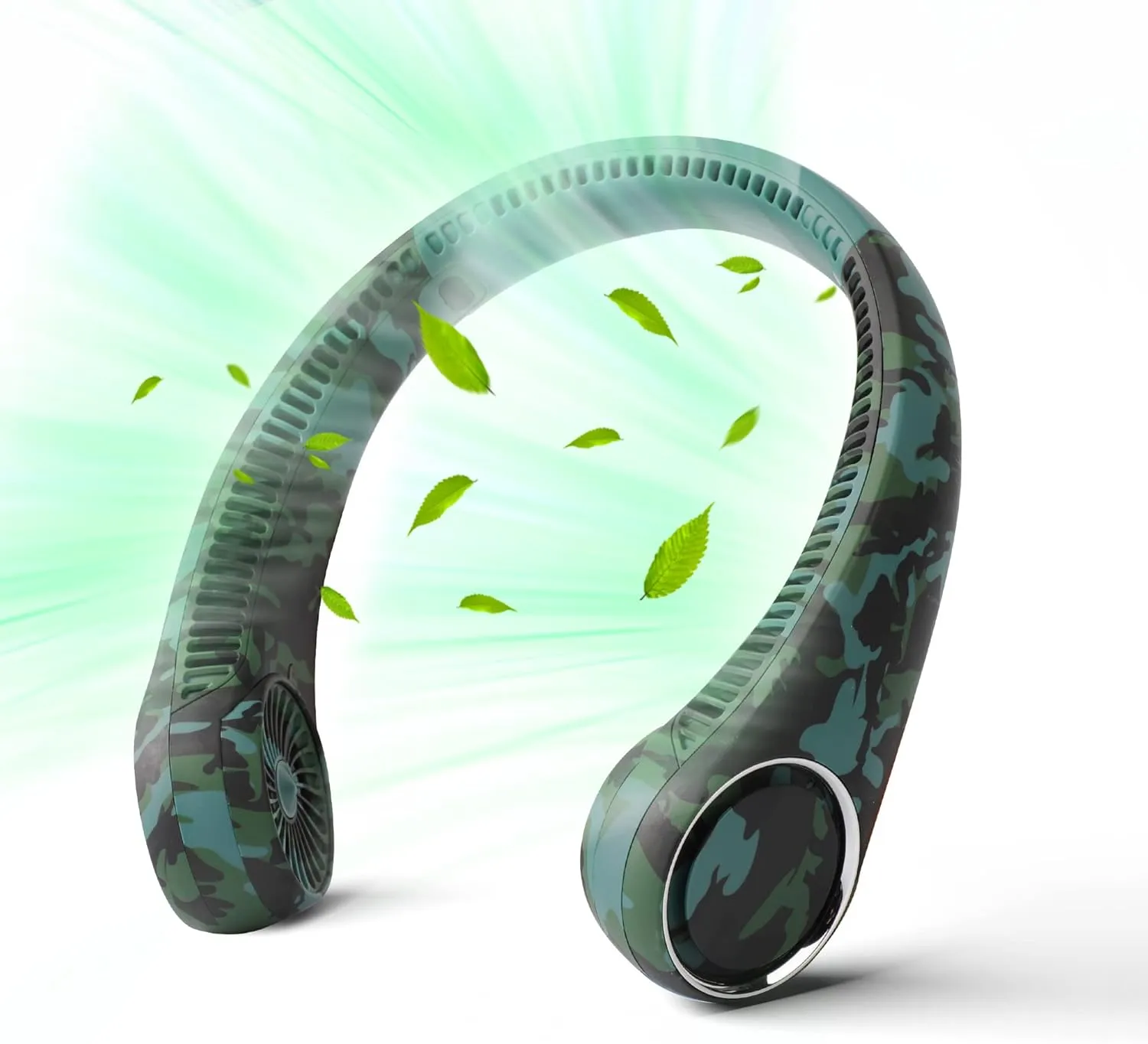 Personal Bladeless Fan - Green Camouflage, 3-16 Running Hours, 4000mAh Battery, 72 Wind Outlets, 60pcs Twin-Turbine Fan Blades, 3 Speeds, 360 Omnidirectional Cooling Small bladeless fan for quiet cooling
