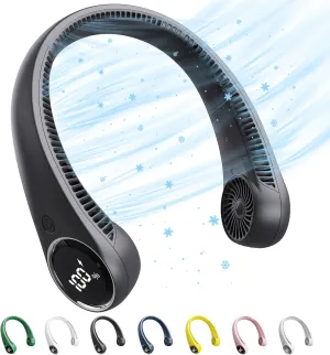 Personal Cooling Portable Neck Fans - USB Rechargeable,360 Free Rotation & Lower Noise Bladeless Battery Operated Design with 3 Speeds Duration 48 hrs, Small Neck Air Conditioner(Black) Fan with safety blade design