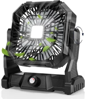 Personal Fan Camping Fan rechargeable, 20000mAh Battery powered fan with LED Lantern,270Head Rotation, Small Table Fan Portable, USB Desk Fans with Hanging Hook for Travel Camping Tent Office, Black Battery-powered portable fan