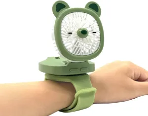 Personal Fan with Wrist Strap - Battery Operated, USB Rechargeable Fan Portable, LED Lights, 3 Adjustable Speed - Portable Fans for Kids Children Boys Girls Indoor Outdoor (Green) Rear-mounted fan for childrens safety