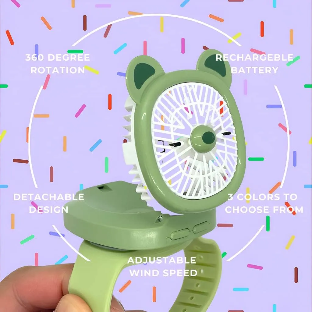 Personal Fan with Wrist Strap - Battery Operated, USB Rechargeable Fan Portable, LED Lights, 3 Adjustable Speed - Portable Fans for Kids Children Boys Girls Indoor Outdoor (Green)
