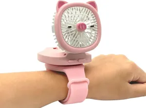 Personal Fan with Wrist Strap - Battery Operated, USB Rechargeable Fan Portable, LED Lights, 3 Adjustable Speed - Portable Fans for Kids Children Boys Girls Indoor Outdoor (Pink) Rear-mounted fan for childrens safety