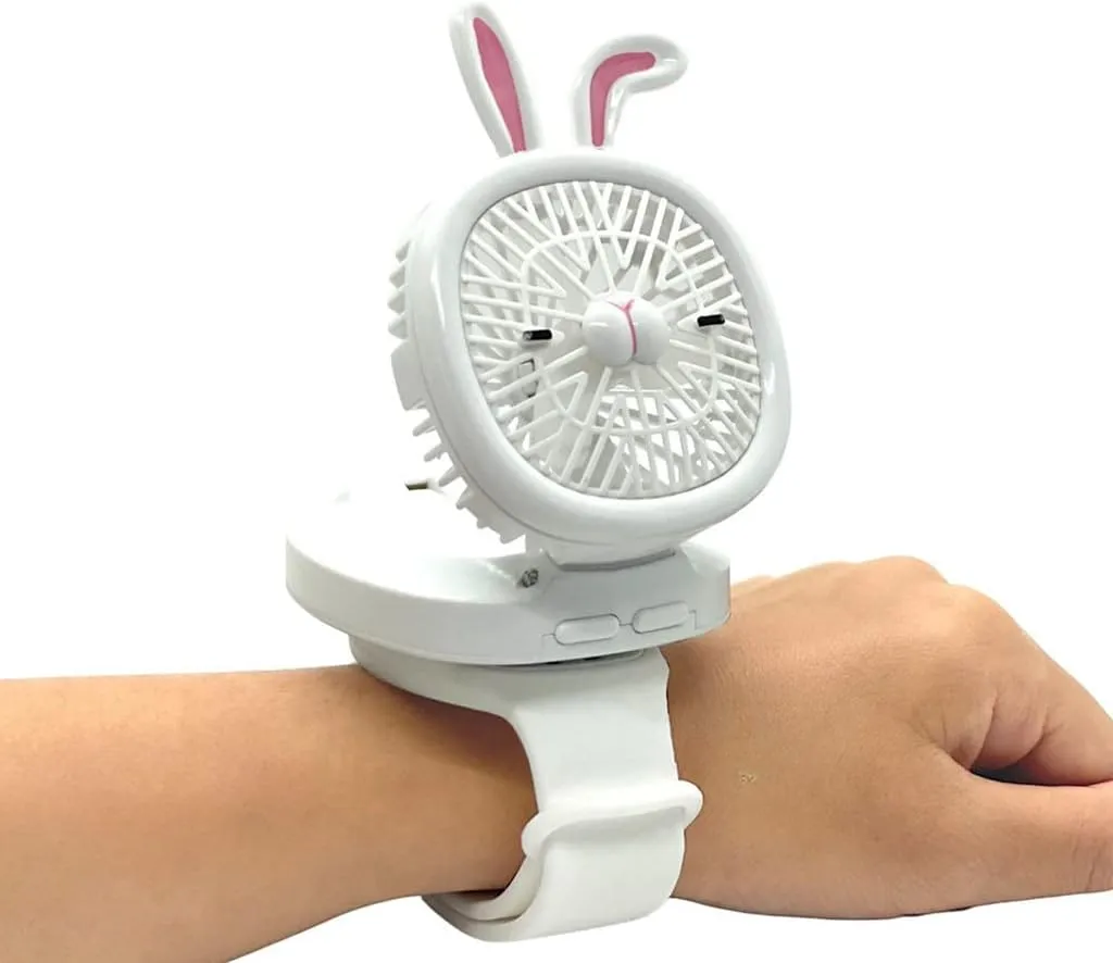 Personal Fan with Wrist Strap - Battery Operated, USB Rechargeable Fan Portable, LED Lights, 3 Adjustable Speed - Portable Fans for Kids Children Boys Girls Indoor Outdoor (White) Rear-mounted fan for childrens safety
